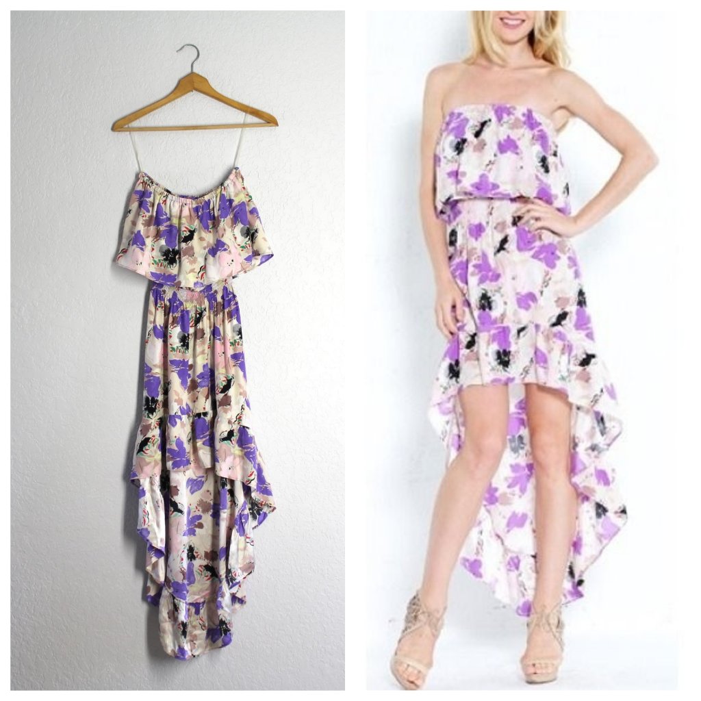 Parker Strapless Floral Silk Dress With A High-Low Asymmetrical Hemline Xs